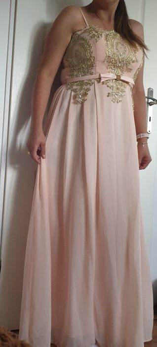 Długa suknia sukienka różowa bal ,ślub ,druhna ,wieczorowa L/XL 40/42