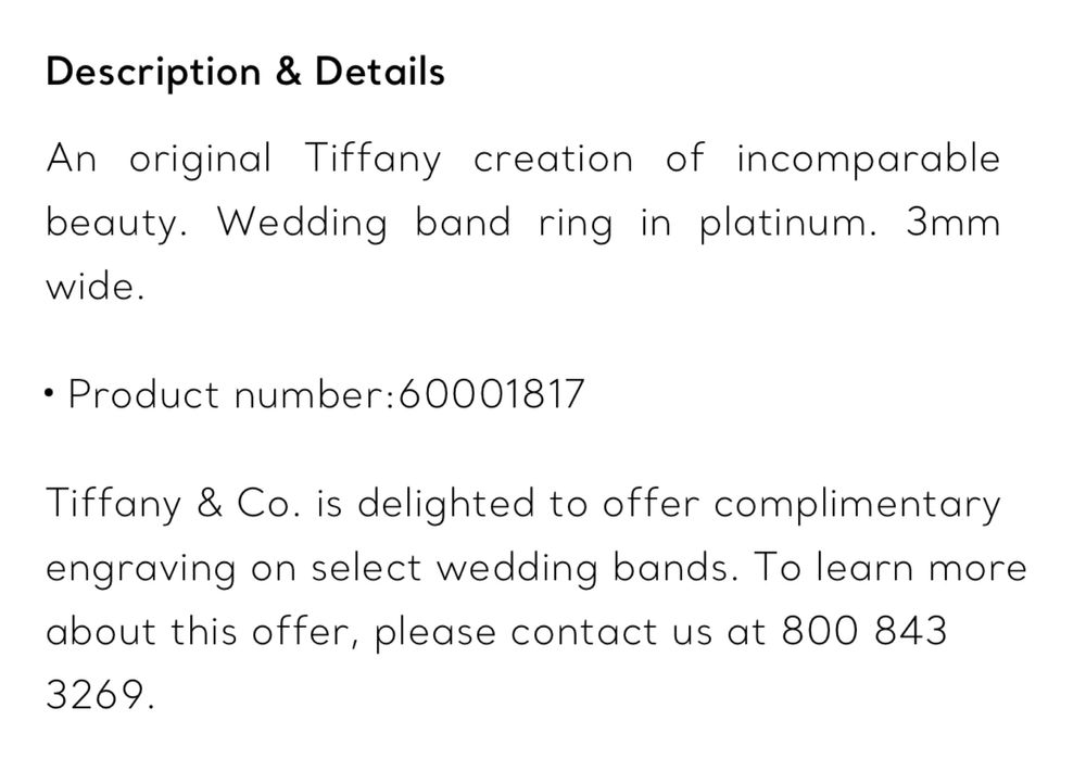 Obrączka Tiffany& Co platyna 3mm Pt950 unisex