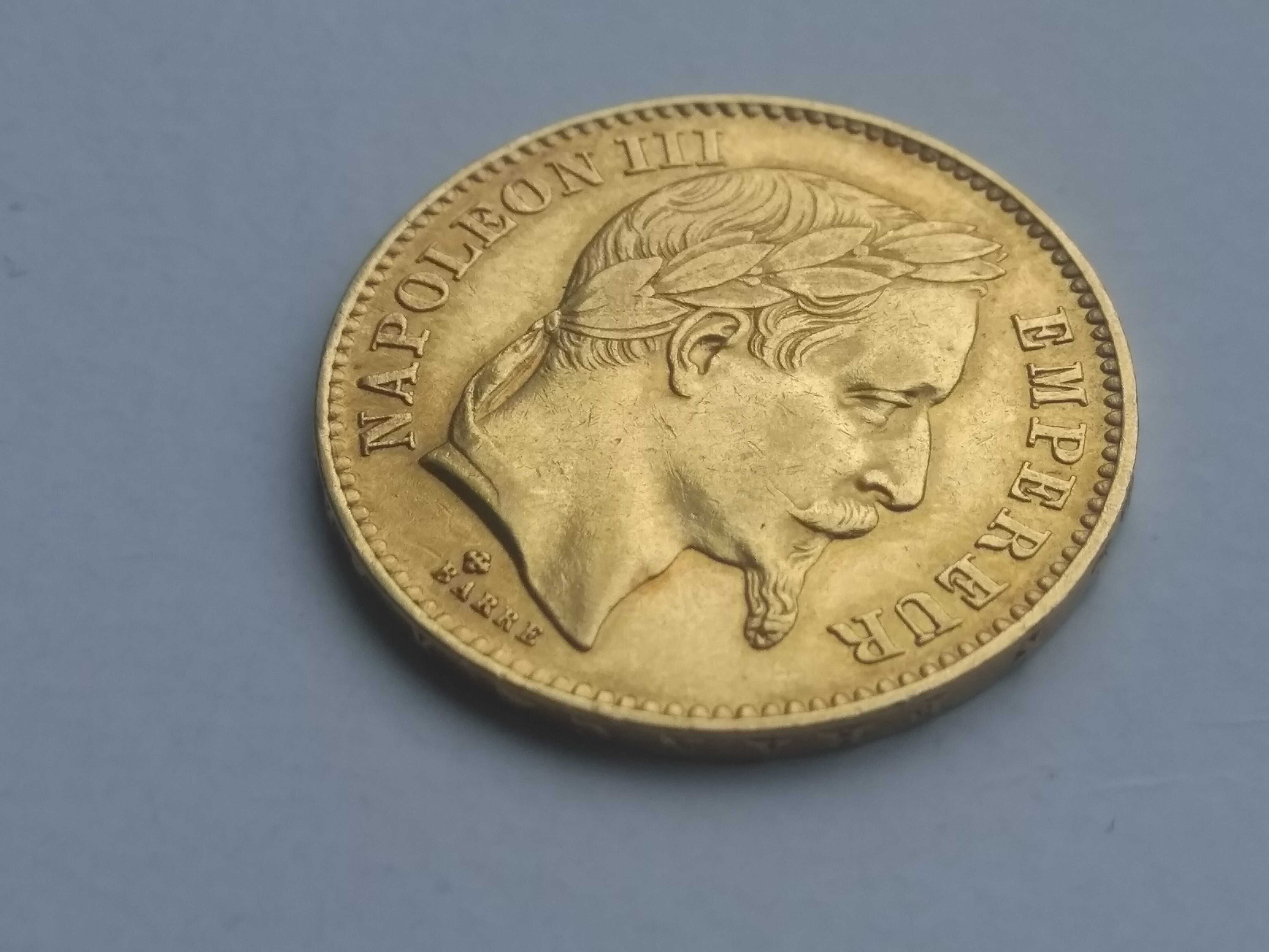1867 Francja, Napoleon III - 20 franków, Au 900, 6,45 g. Stan 3+/2-