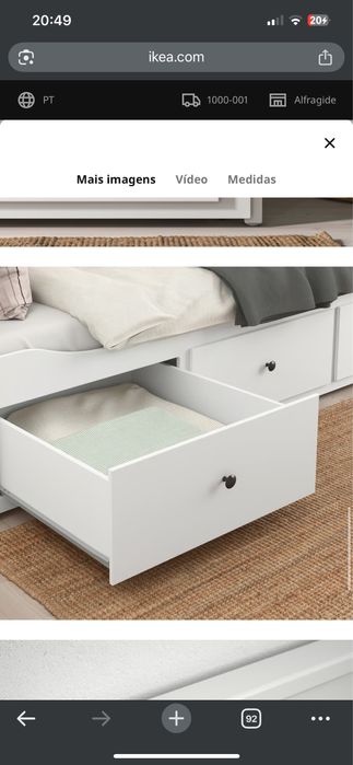 Vendo cama de madeira branca com 3 gavetas e possibilidade de casal