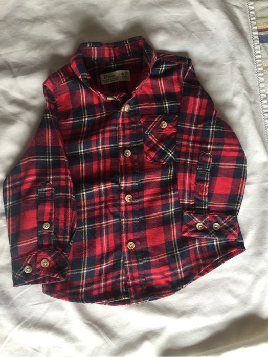 Camisa de flanela tons vermelhos 9 - 12 meses