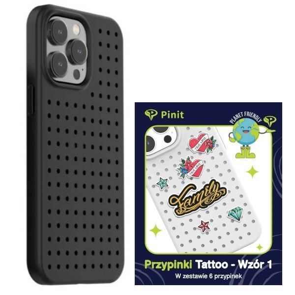 Zestaw Etui Pinit Dynamic + Tattoo Pin iPhone 14 Pro - Czarny, Wzór 1