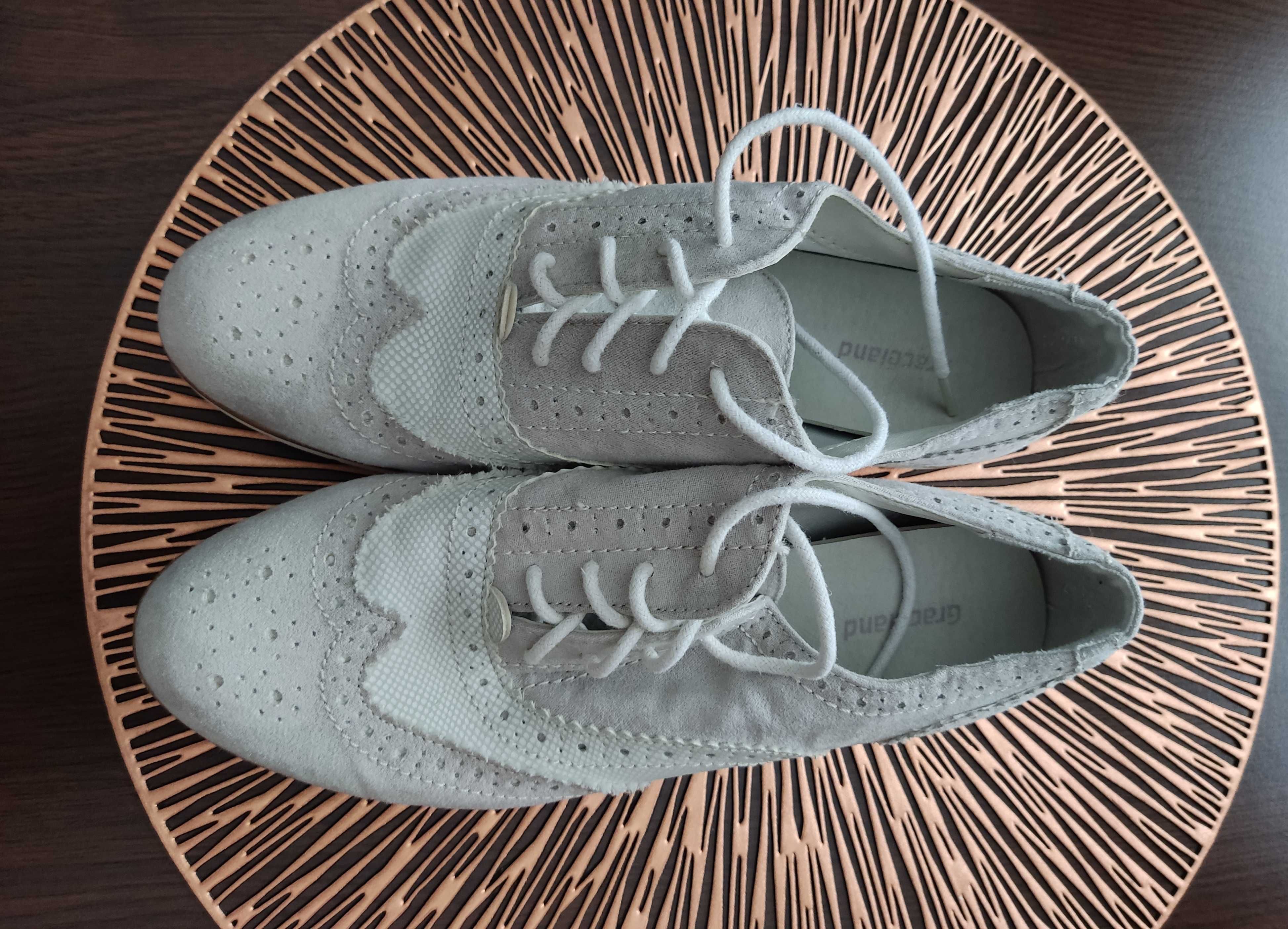 Buty damskie półbuty oksfordki oksfordy wiązane sznurowane szare