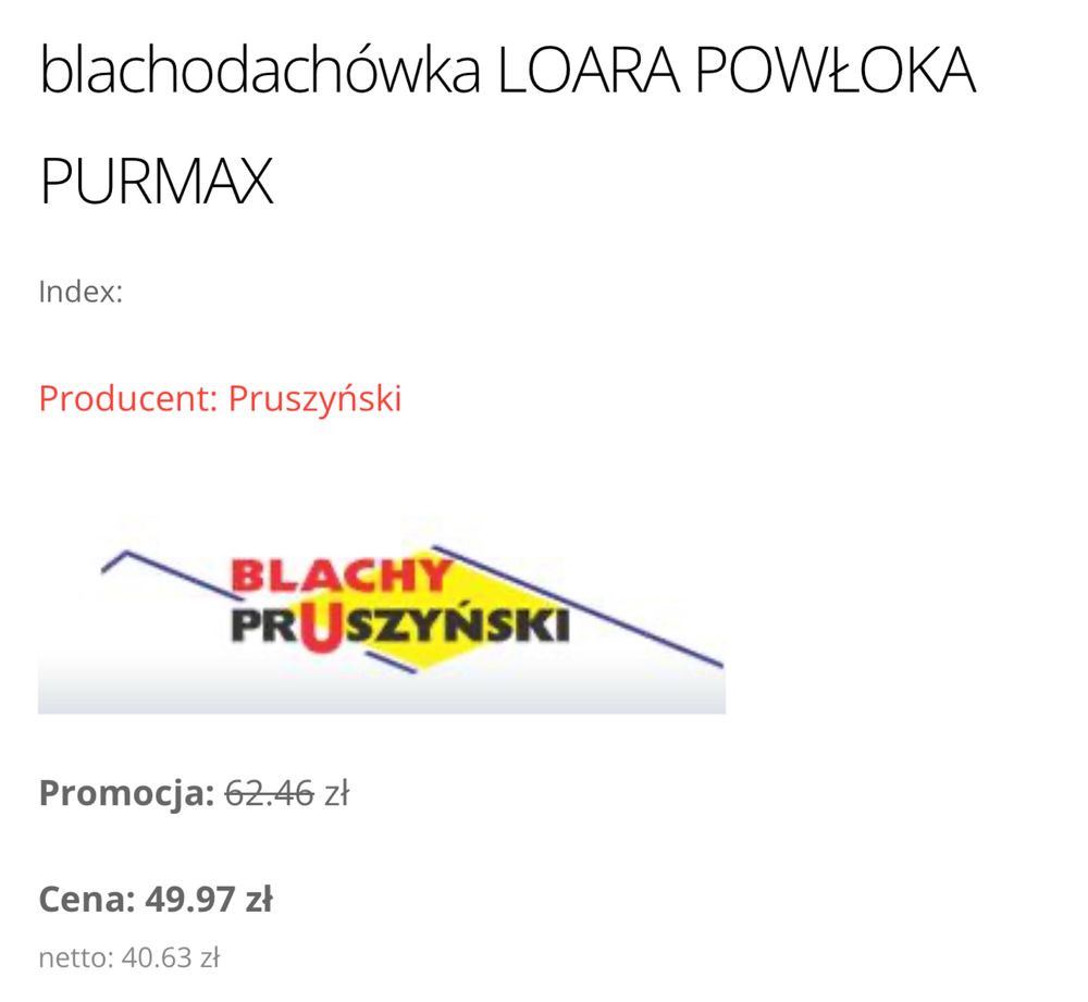 Blachodachówka LOARA POWŁOKA PURMAX RAL8017 NOWA 18,8mkw