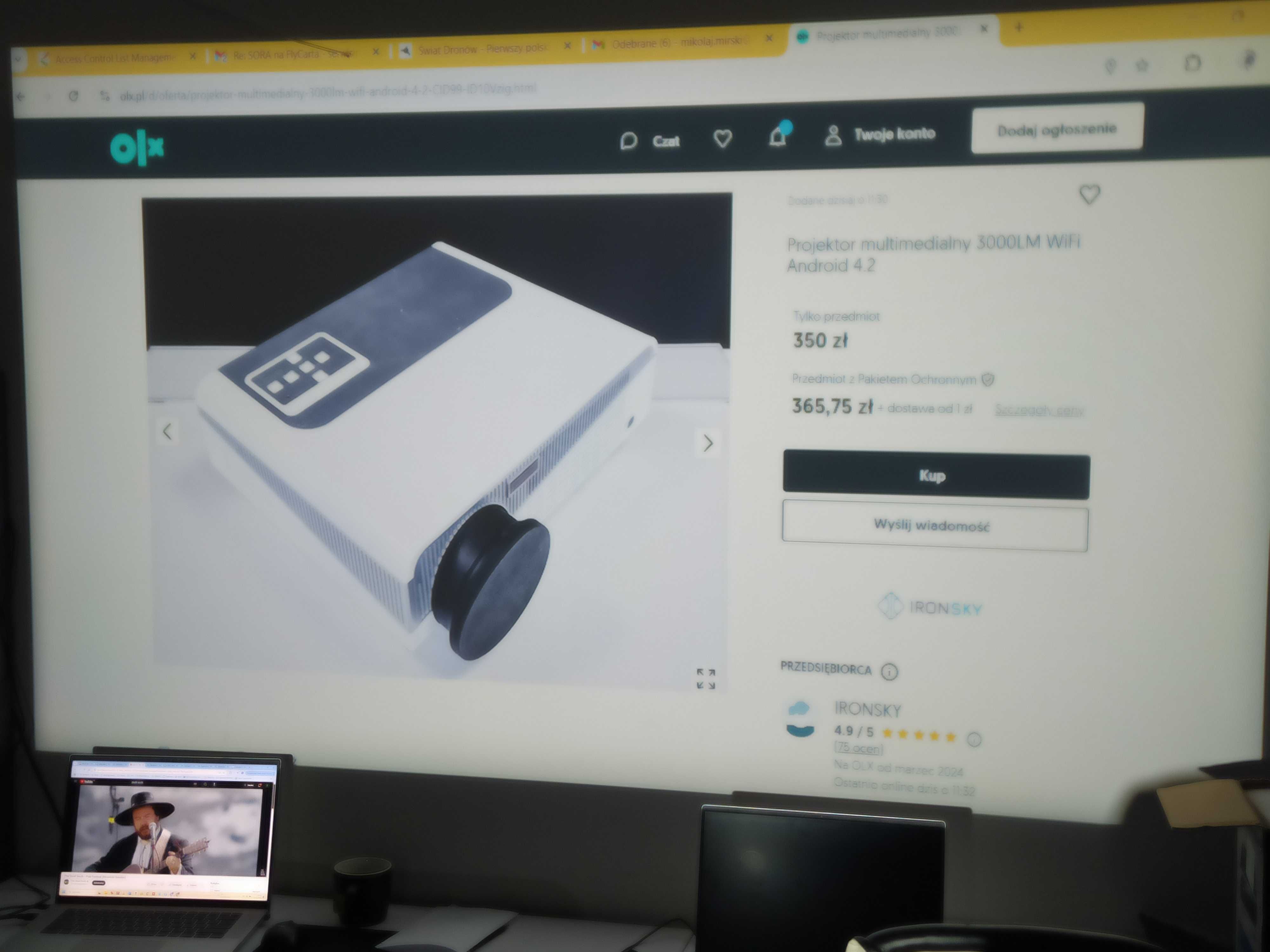 Projektor multimedialny 3000LM WiFi Android 4.2