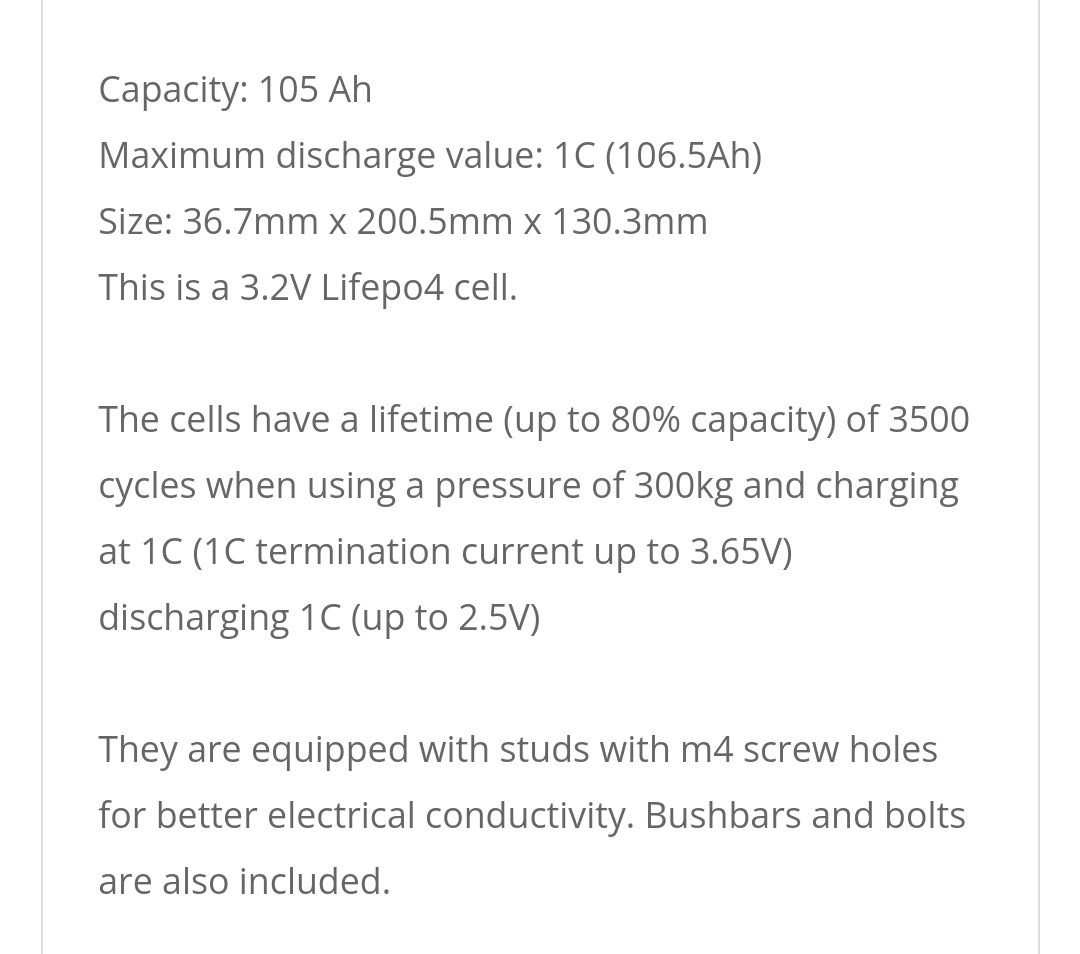 Акумуляторні комірки Eve 105Ah 3.2V LiFePo4