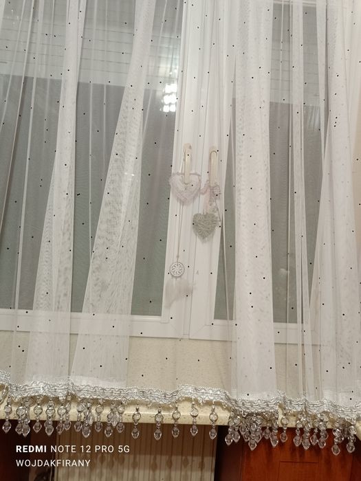 Firanka nowa z kryształkami krótka 400*160cm bez prasowania