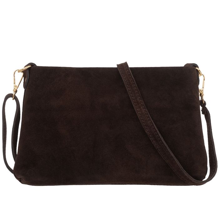 VERA PELLE torebka zamszowa listonoszka z paskiem V687 c.brązowa