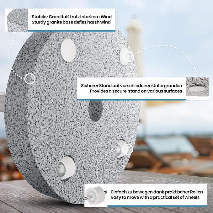 Podstawa parasola 30 kg z granitu, na kółkach