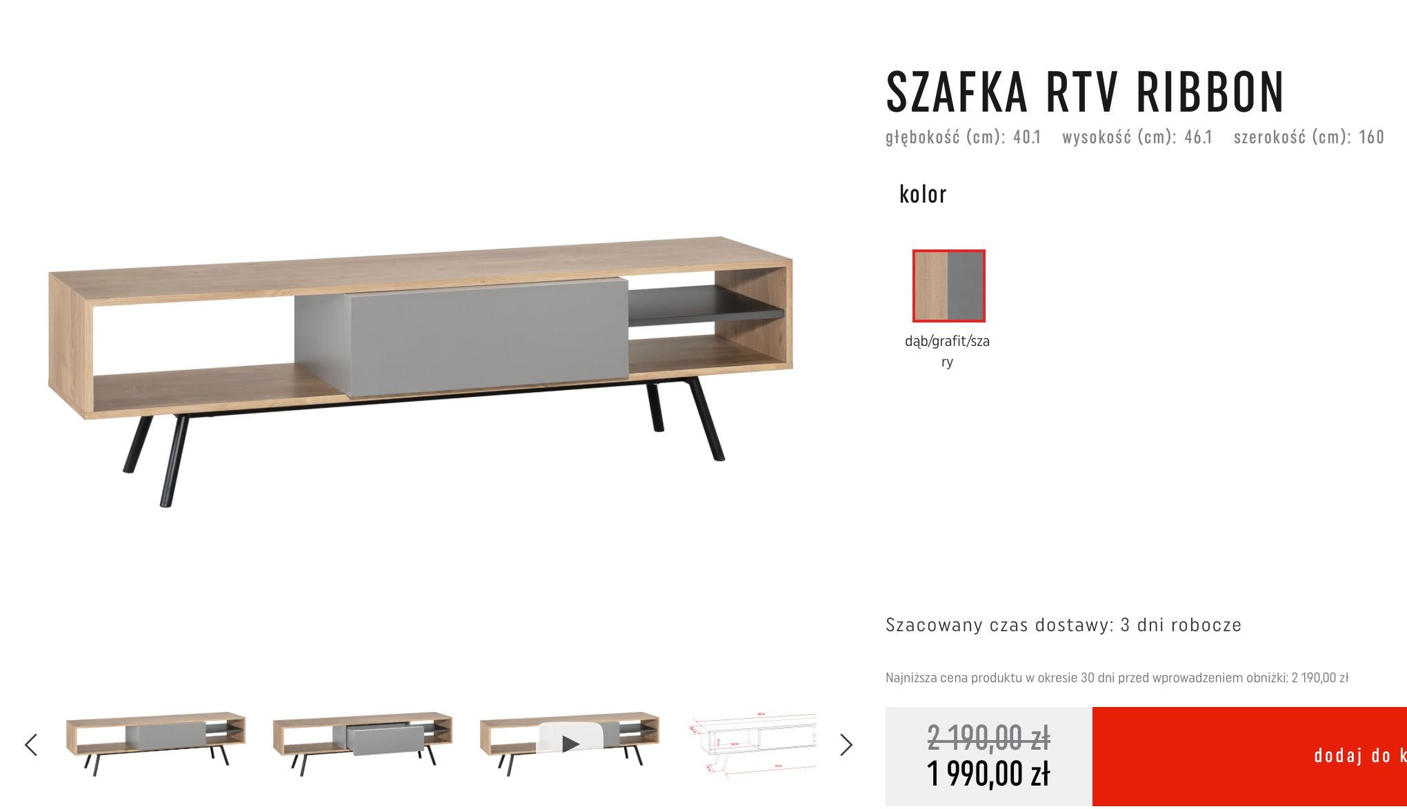 Szafka RTV 160 Ribbon dąb/grafit/szary VOX