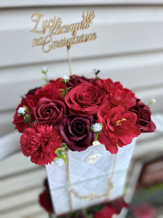 Bukiet kwiaty mydlane flower box torebka chanel prezent