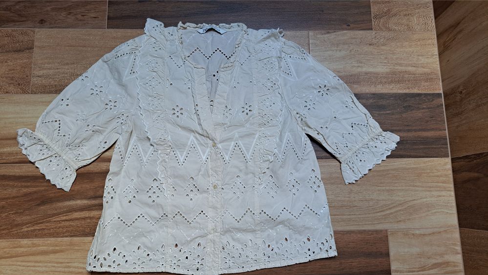 Komplet ażurowy Zara r.M spódnica bluzka ecru hafty kpl blogerski boho