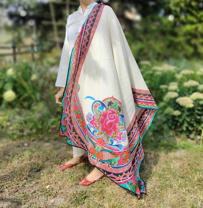 Duża chusta szal dupatta kwiaty folk orient hijab turban pareo