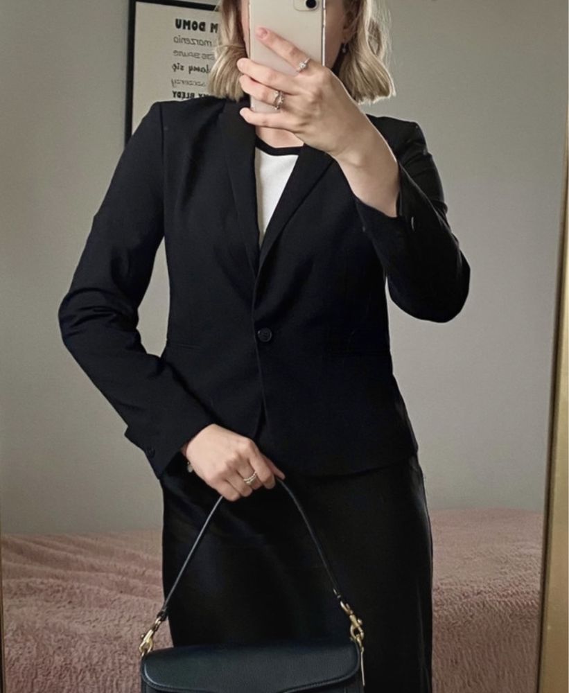 Czarna klasyczna marynraka taliowana żakiet bawełniana h&m M 38