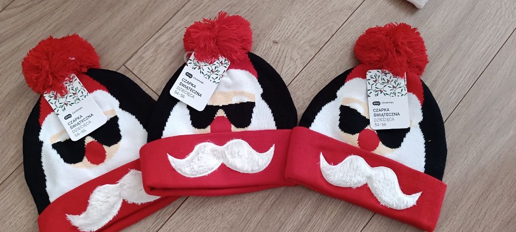 Nowe czapki świąteczne, czapki dla bliźniaczek, czapki mama tata mama