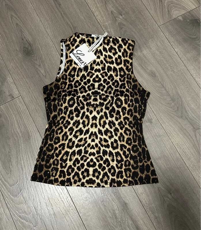 Nowa Lovery 40 L bluzka top panterka brązowa cyrkonie