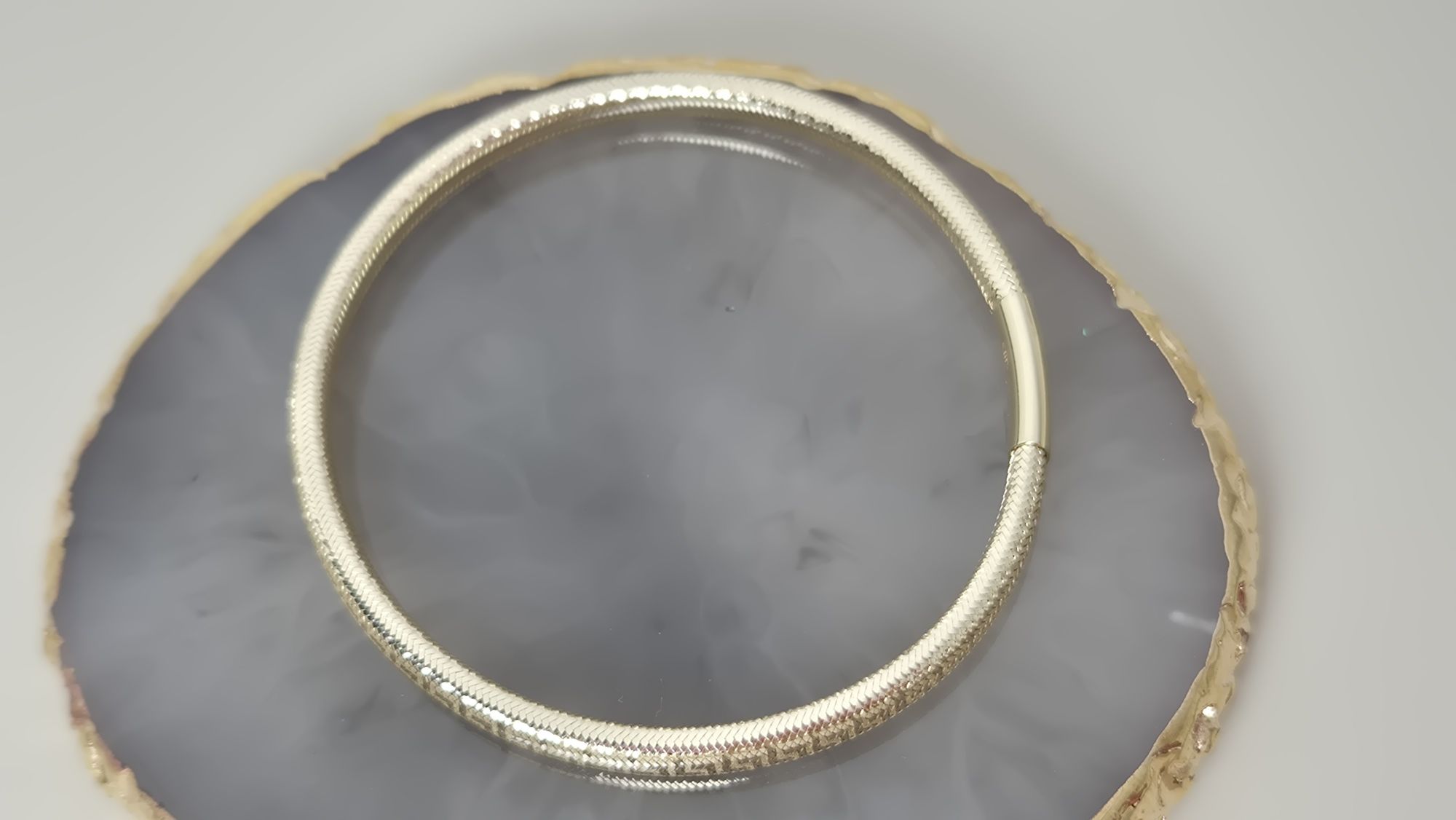 Nowa złota bransoletka bangle sztywna elastyczna grecki wzór mesh 585