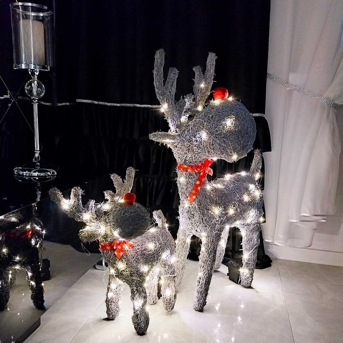 Renifer świąteczny LED dekoracja świecąca ozdoba figurka rattan 80cm