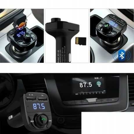 TRANSMITER bluetooth FM MP3 SD ładowarka 2xUSB czarny