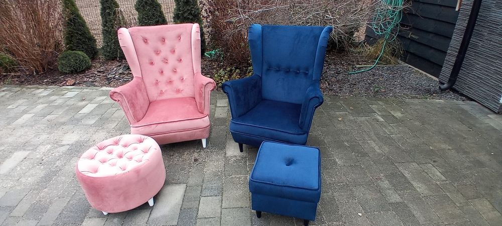 Fotel uszak dostępny od ręki pudrowy róż,  szary , butelkowa zieleń