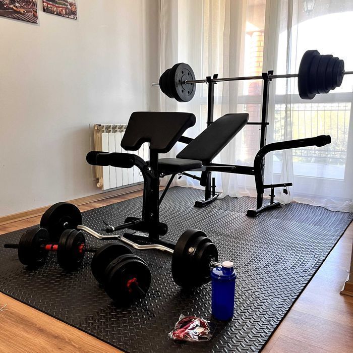 Zestaw Do Ćwiczeń 128kg Siłownia Ławeczka Hantle Sztanga Obciążenia