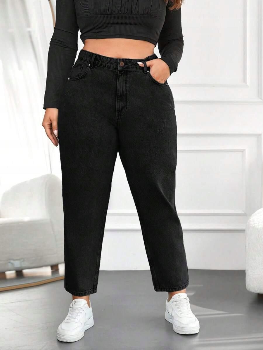 Czarne spodnie jeans 3xl 50 shein mom jeans
