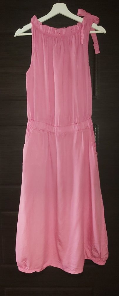 Sukienka włoska Lyocel Italy różowa marszczenia