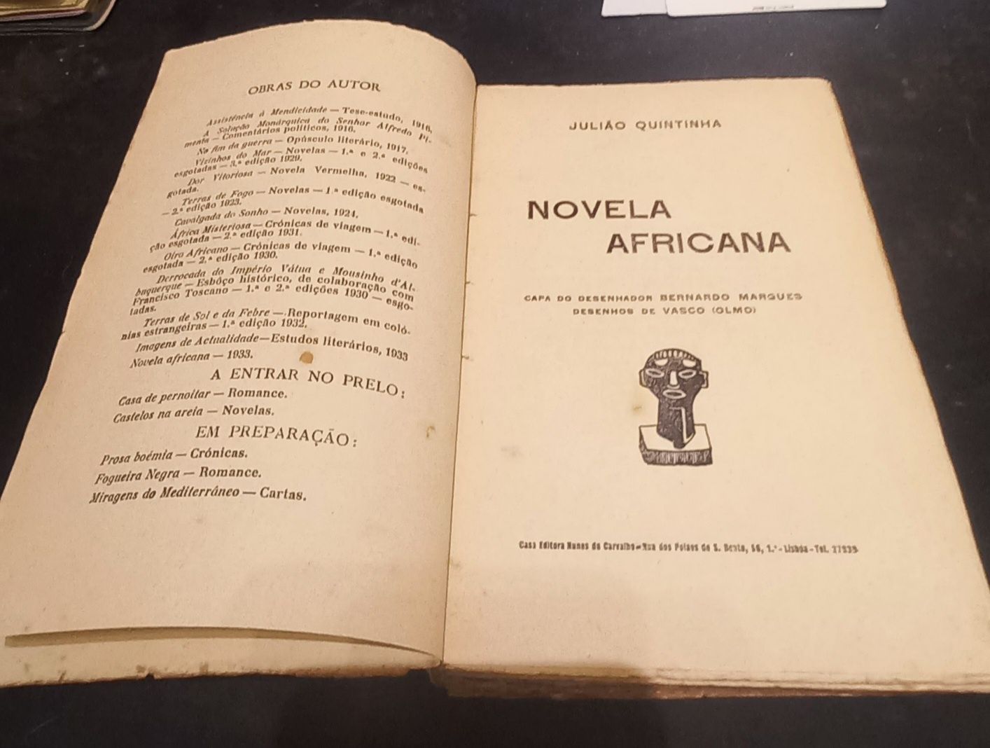 Livro "Novela Africana", Julião Quintinha, 1933.