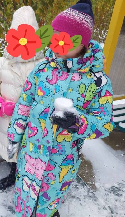 Зимове пальто з єдинорогами, біопух + Omni-Heat,  на ріст 134-140 см