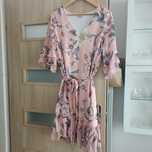 Pastelowa sukienka w kwiatowy wzór, z paskiem, rozmiar 44 / 2XL
