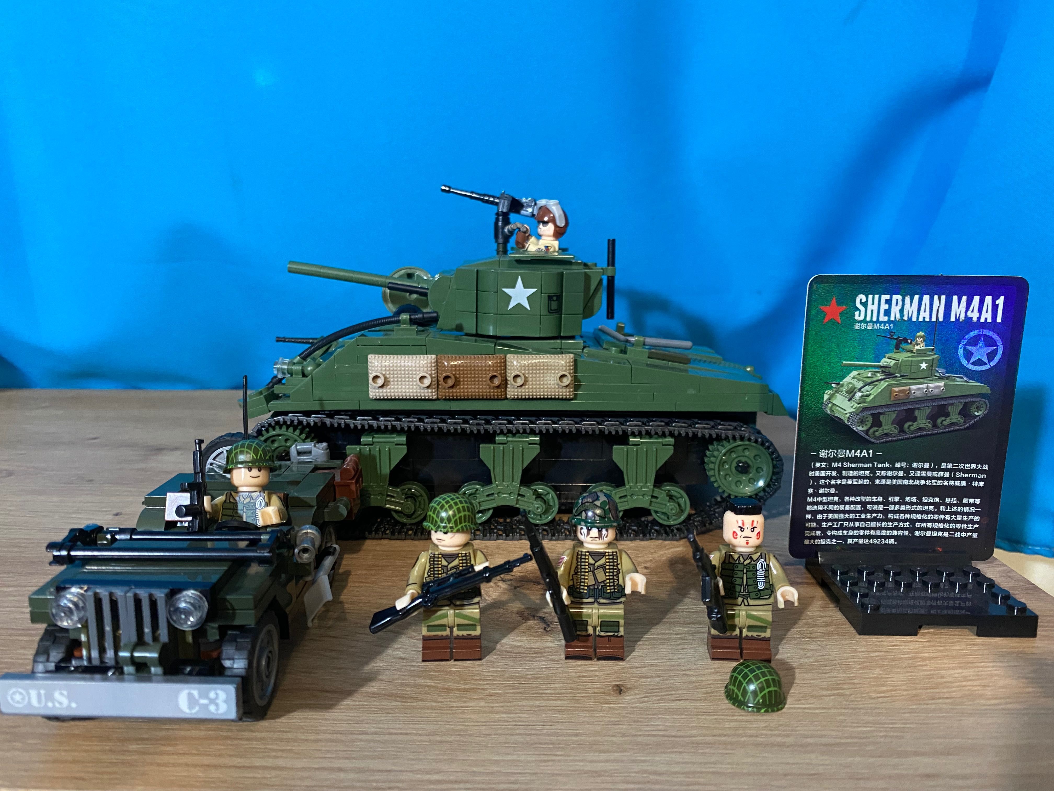 Lego WW2 - Tanque Sherman e Jeep Willys + figuras