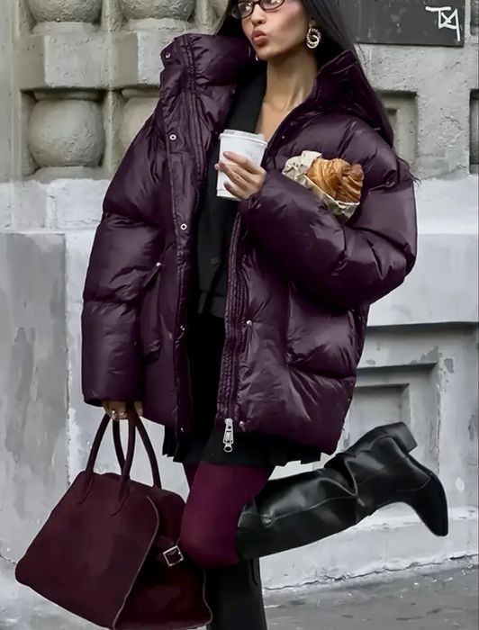 Пальто жіноче тепле фіолетового кольору