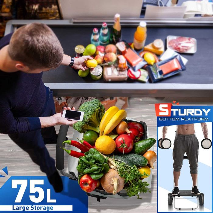 WONSEFOO Wózek na zakupy składany do 50 kg wodoszczelny 75l DUŻE KOŁA