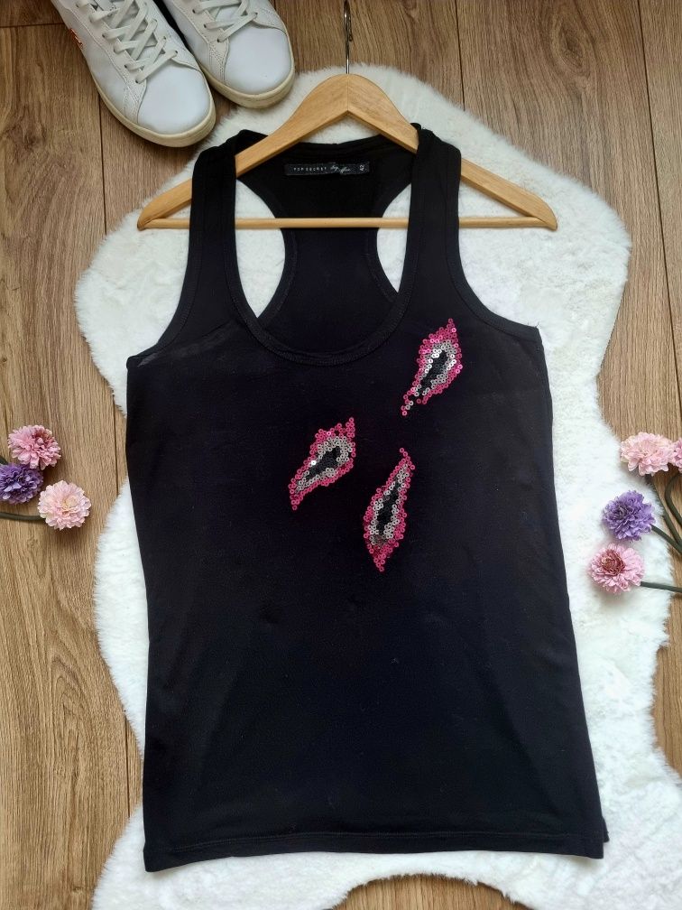 Bluzka damska bokserka czarna cekiny Top Secret r. XL 42 lato wakacje