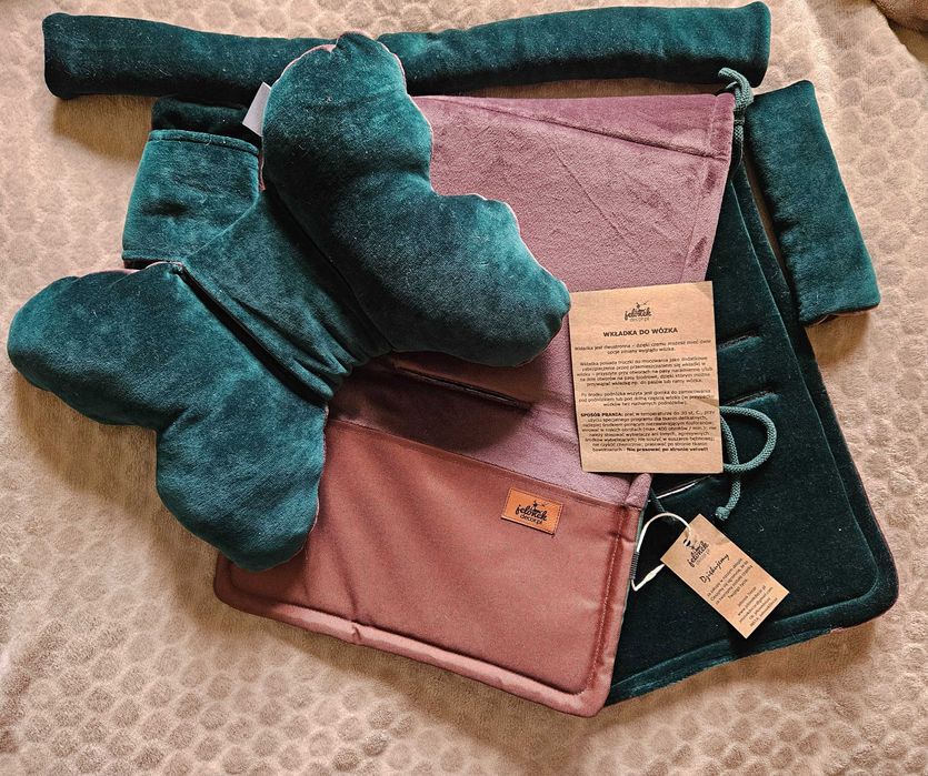 Zestaw wkładka do spacerówki  zielona brązowa poduszka Jelonek Decor