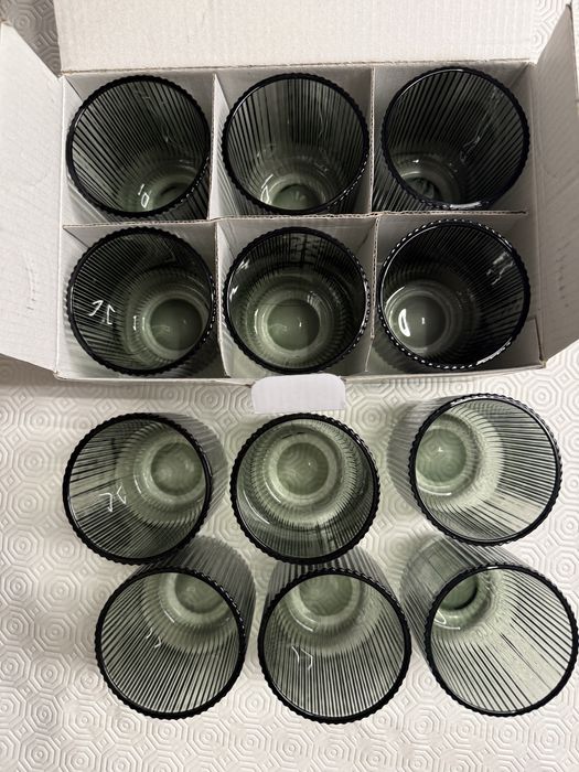 12 Copos de água Riscas verdes 27cl novos