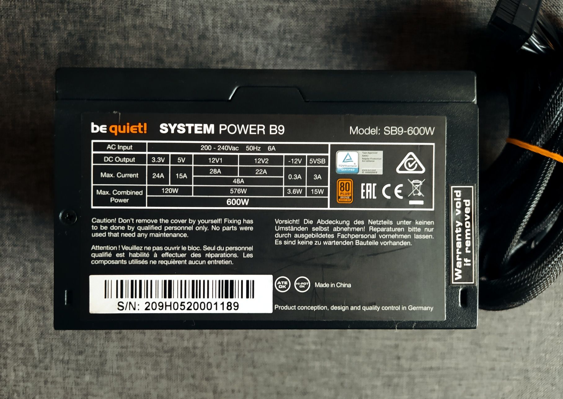 БП BeQuiet 600W 80PLUS Bronze питания 600Вт