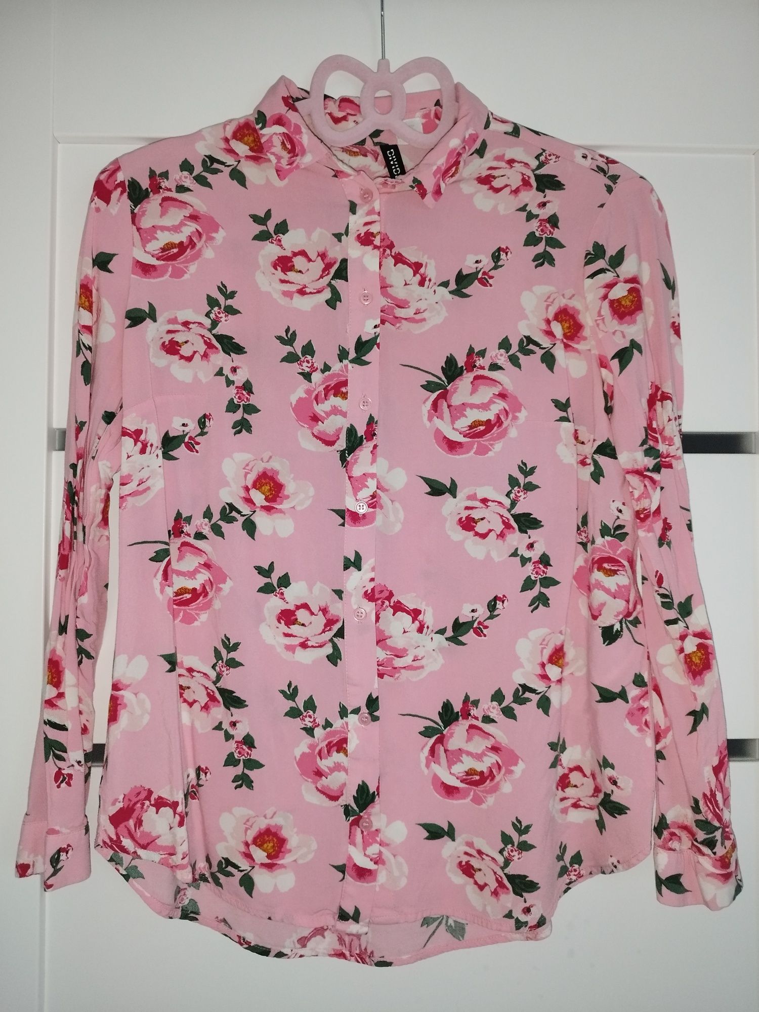 Różowa koszula bluzka w kwiaty h&m 38 40