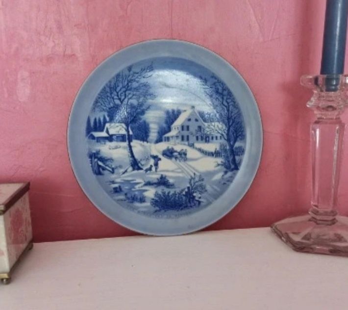 Kolekcjonerski talerz porcelanowy vintage Święta pejzaż Christmas zima