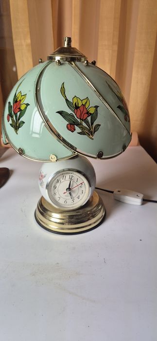 Piękna stara porcelanowa lampka z zegarem vintage