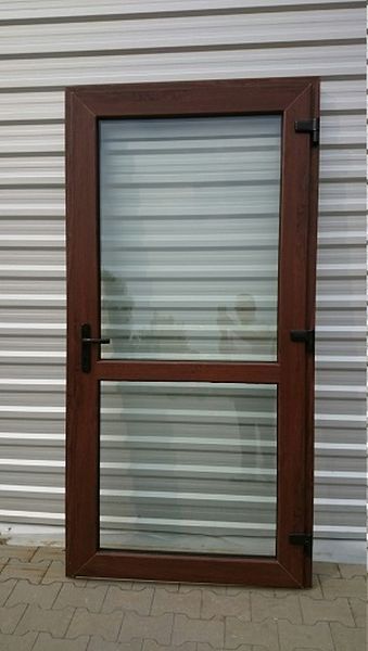 Drzwi zewnętrzne PCV sklepowe 90x210 orzech RÓŻNE ROZMIARY OD RĘKI pvc