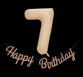 Надувная цифра 7, бежевая, надпись happy birthday, с днём рождения