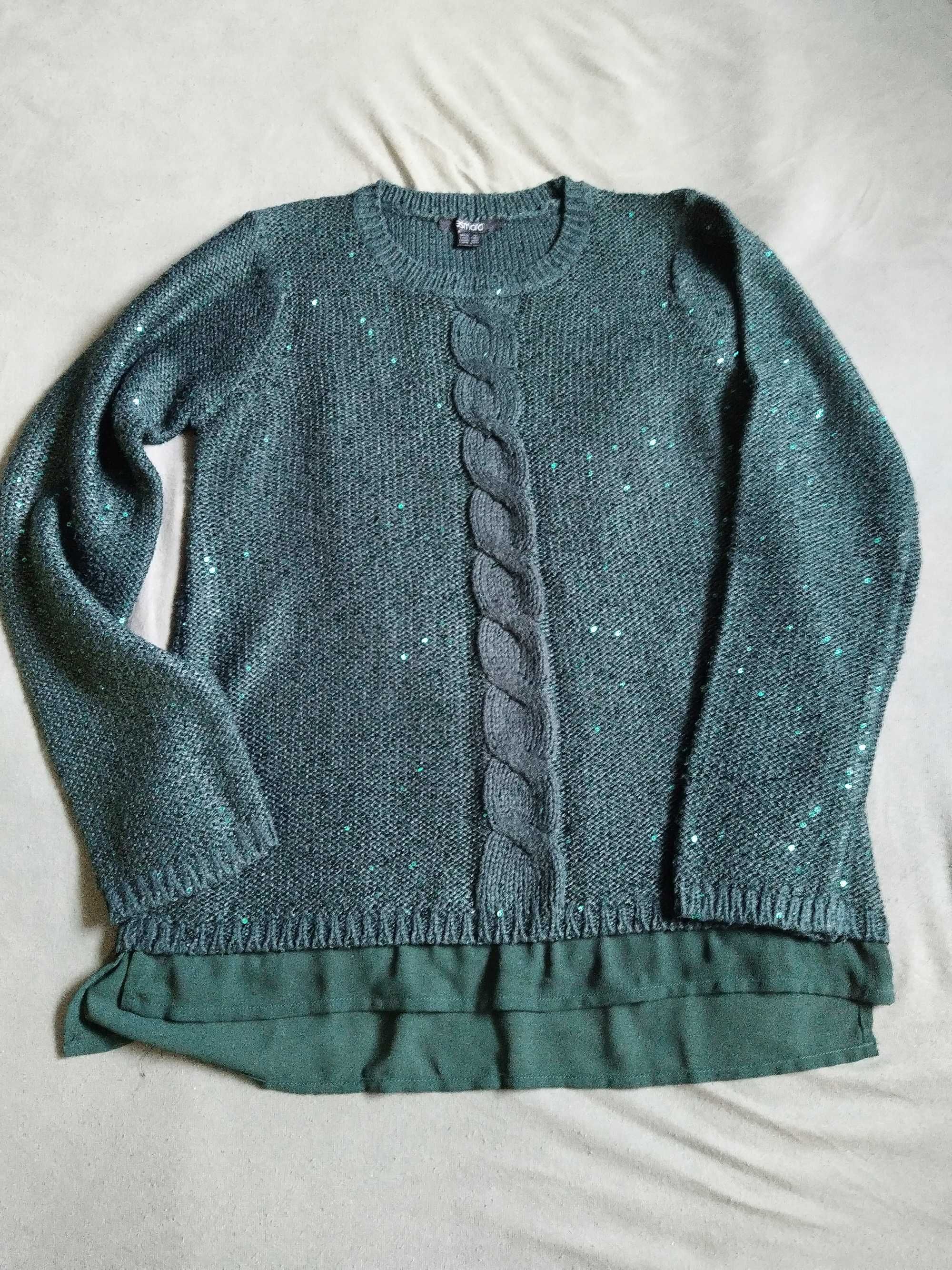 Sweter Esmara, butelkowa zieleń rozmiar M, błyszczące cekiny