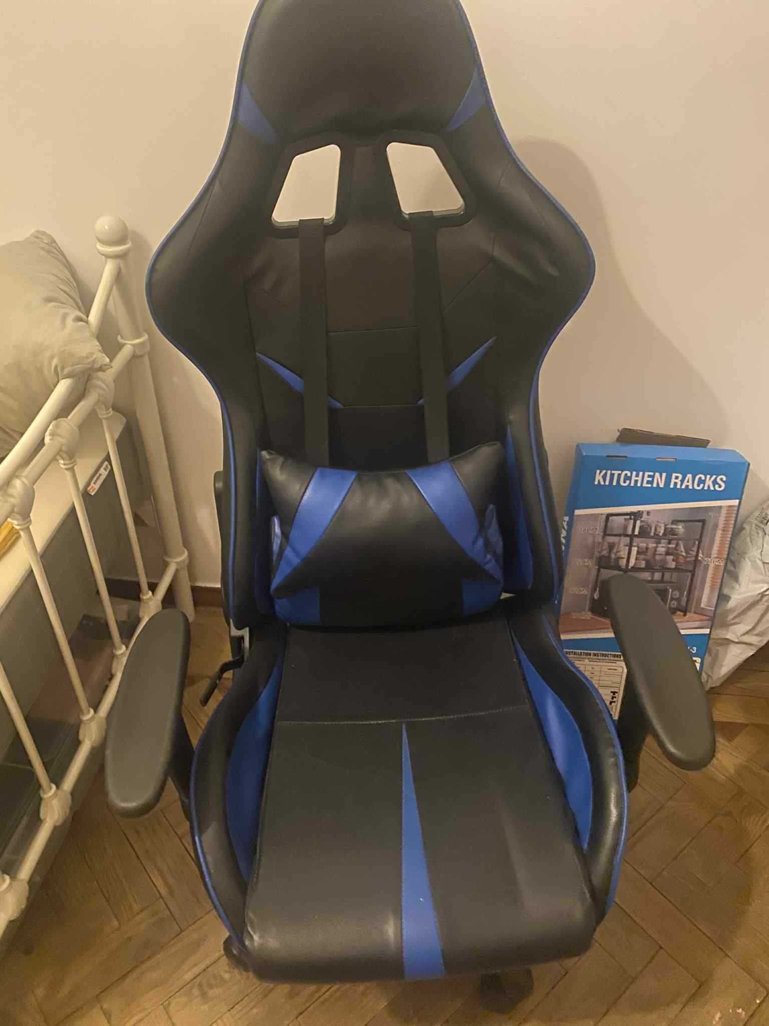 Cadeira Gaming Reclinável Com Apoio Lombar Preta / Azul