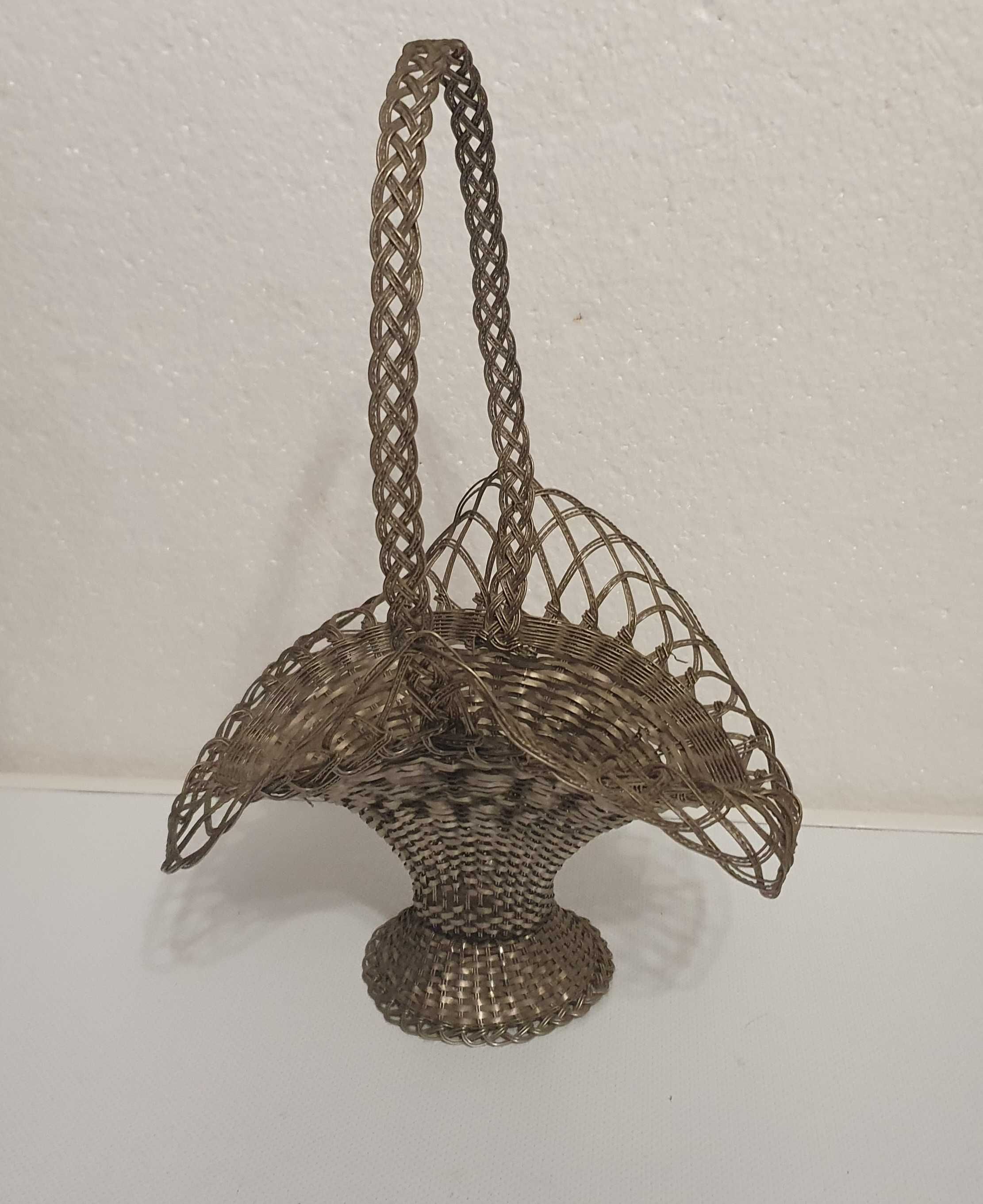 Rara Cesta em arame estanhado - Artesanato - Anos 60