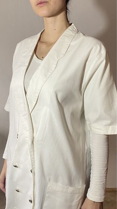 Biały dwurzędowa marynarka bawełna żakiet oversize M L 40