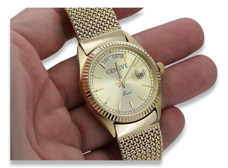 Złoty zegarek z bransoletą męski unisex 14k 585 Geneve mw013ydy&mbw014