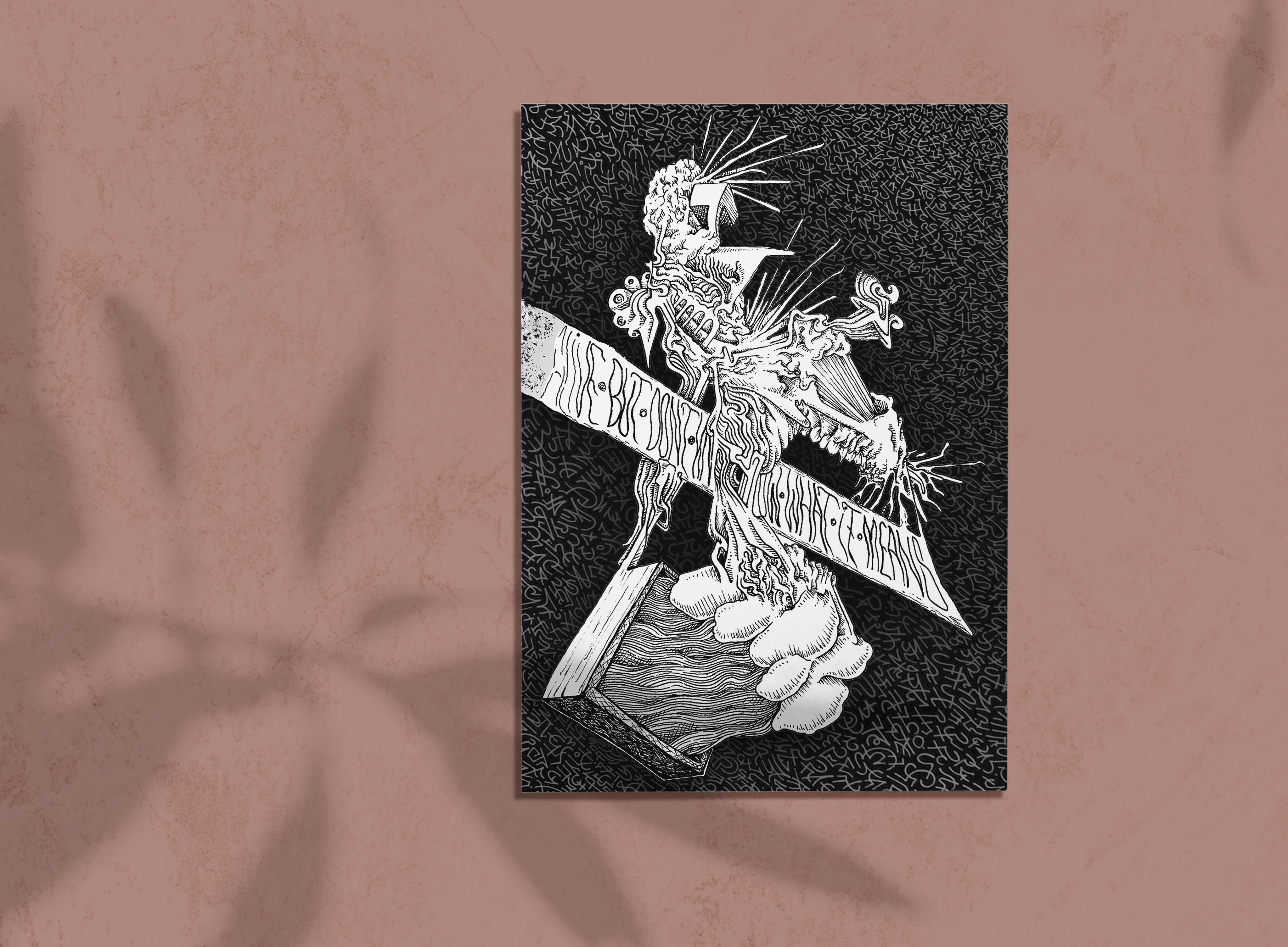Plakat "Z NIKĄD" Abstrakcyjny Surrealizm Polski Psychodeliczny Rysunek