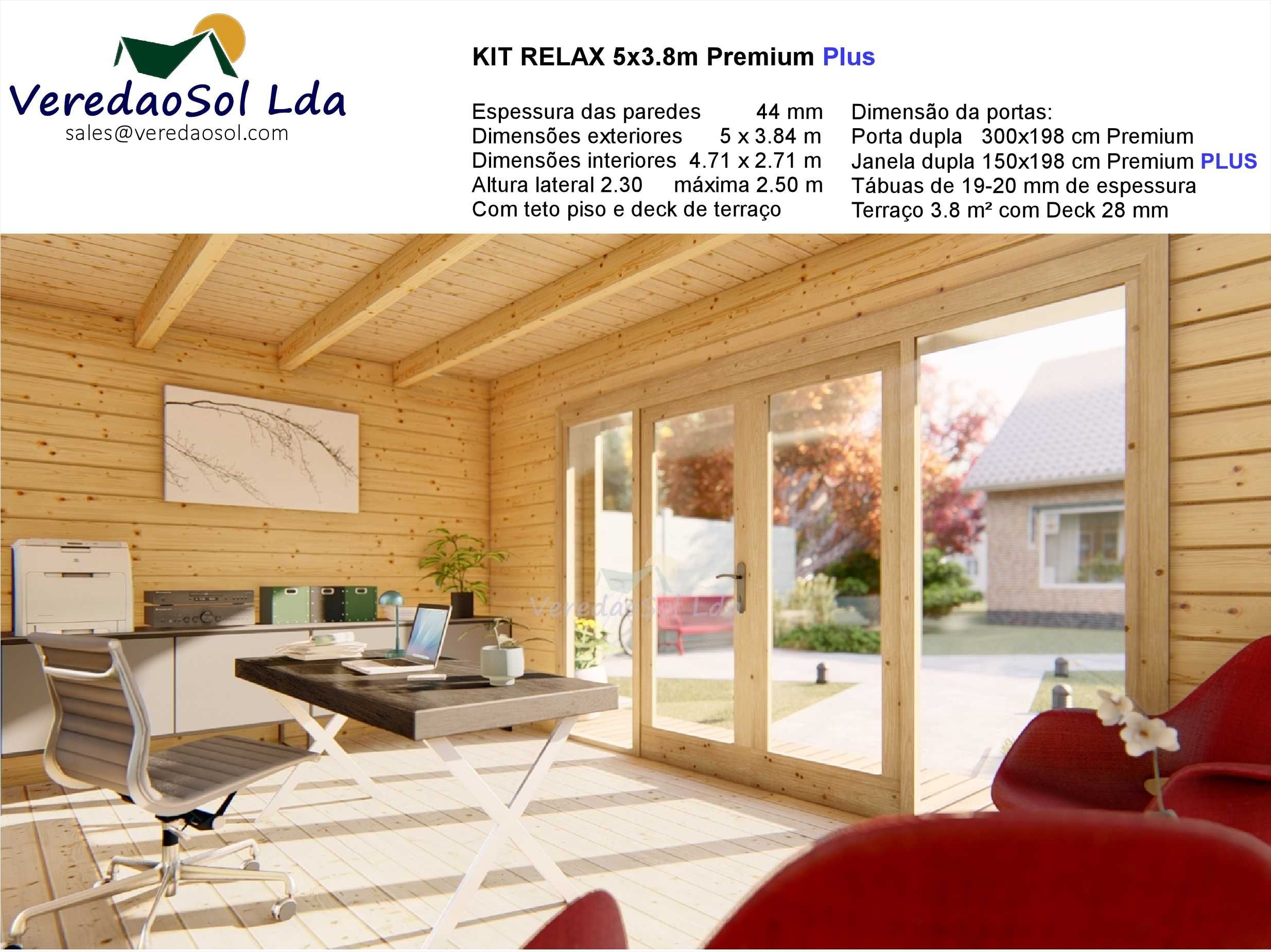 Casa madeira KIT RELAX - Nuuk  5x3.8m 44mm área coberta 22m²