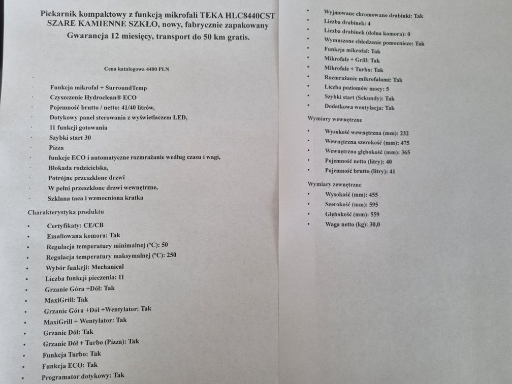 Piekarnik kompaktowy z funkcją mikrofali Teka HLC8440CST szary